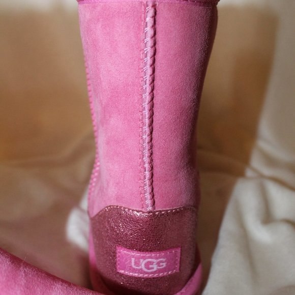 NIB UGG CLASSIC SHORT SUEDE GLITZ BOOTS PINK YOUTH 5 6 WOMEN'S 7 8 - Picture 5 of 8